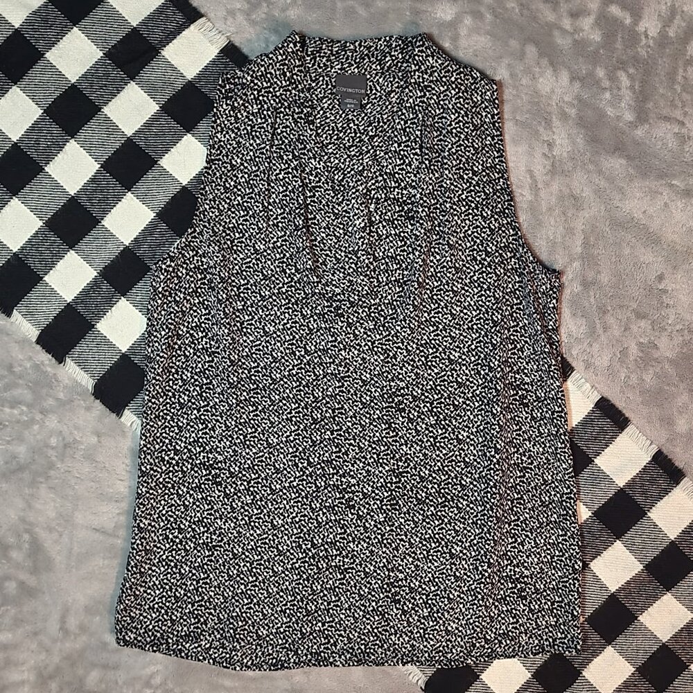 S | Covington | Graphic Pop Sleeveless V-Neck Blouse